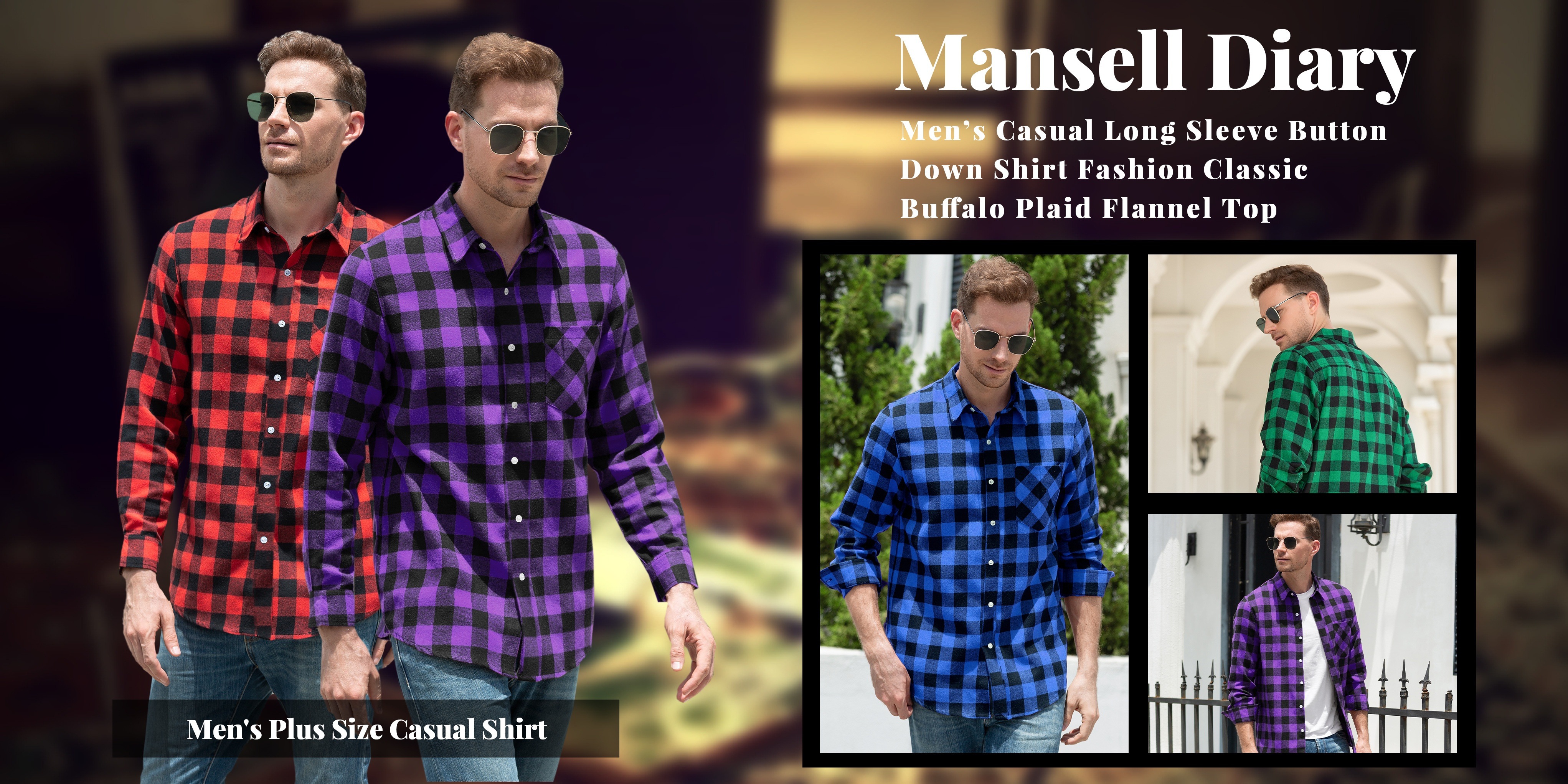 plus size mens casual long sleeve button down shirt flannel top details 0