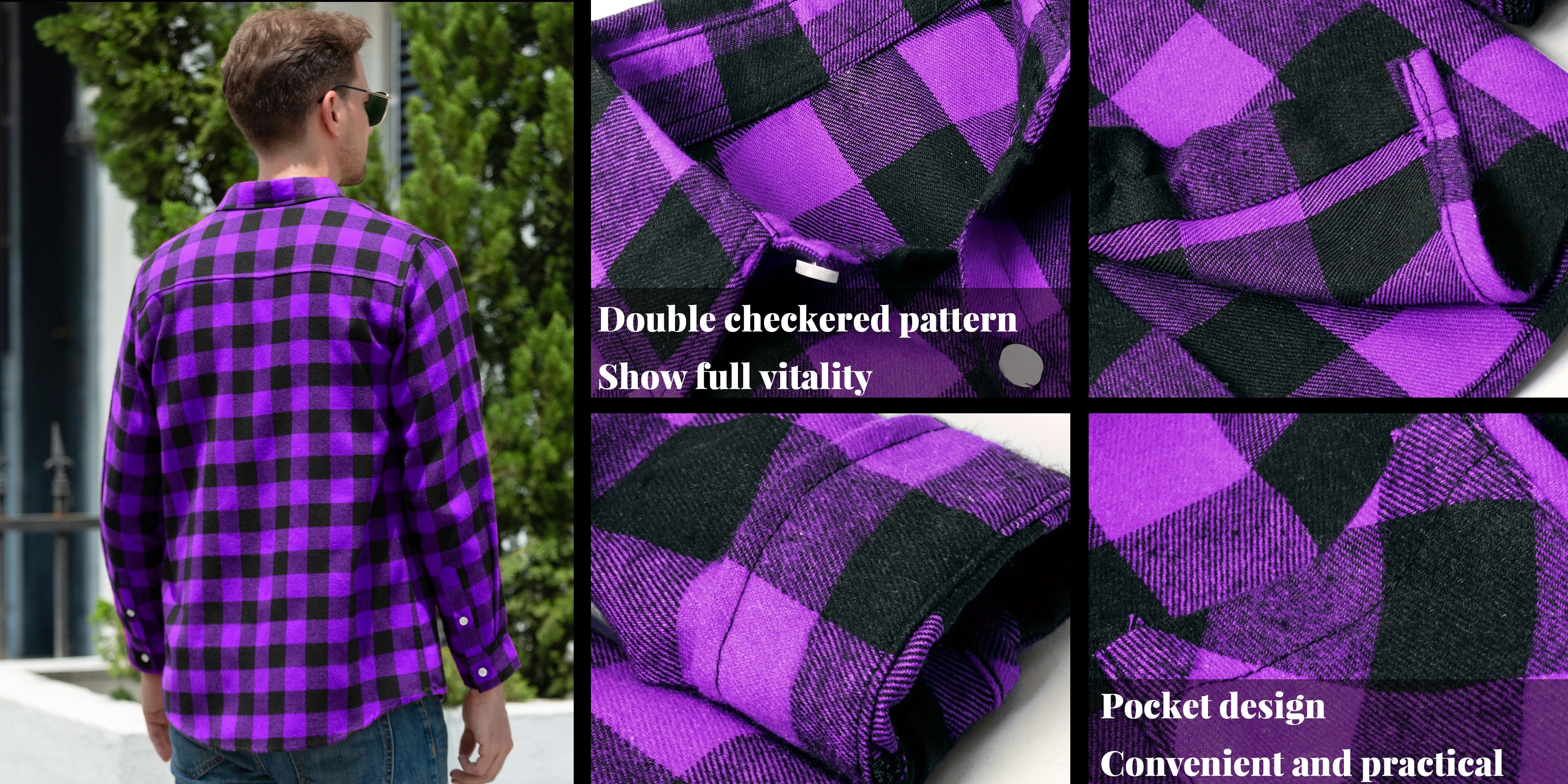 plus size mens casual long sleeve button down shirt flannel top details 1