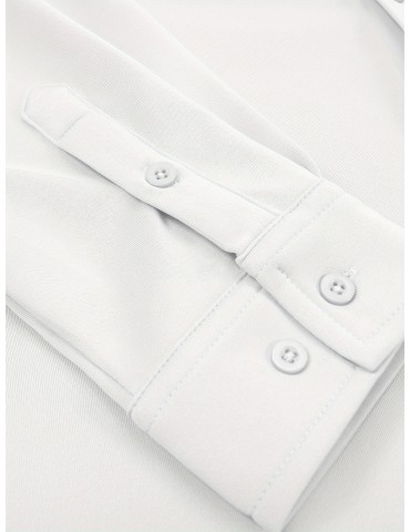 1pc Men'S Casual Long Sleeve Button-Down Shirt with Pocket - Wrinkle Free Polyester, Solid Color, Suitable for All Seasons, Plus Size