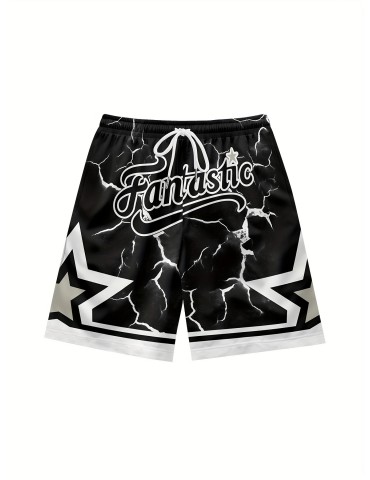 Men'S Summer Casual Shorts With Star Print, Sweat Wicking And Quick Drying Fashion Trend, Black Fashion, With Drawstring And Pocket, Outdoor Sports, Beach Vacation Tourism, Spring, Summer, Autumn