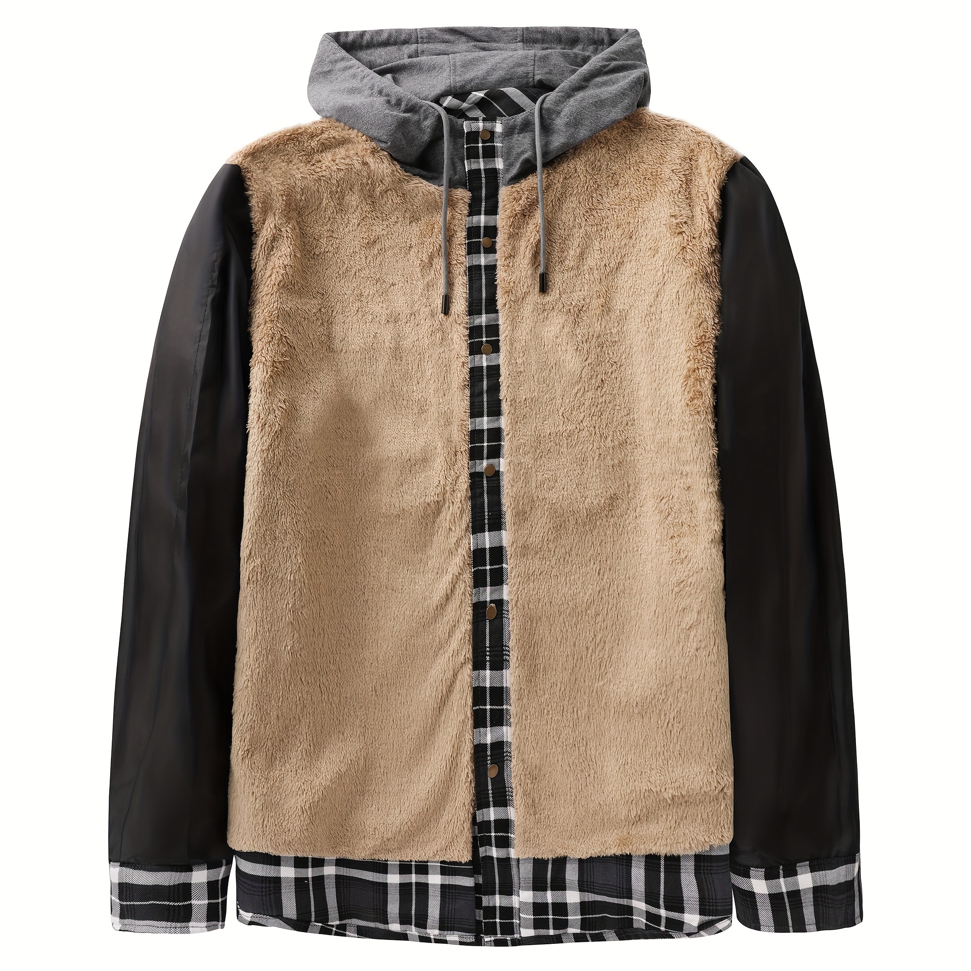 mens warm fleece hooded plaid retro coat for   details 1